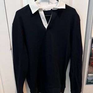 Zara Collared Sweatshirt Navy Blue (Medium)